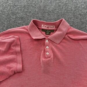 Ermenegildo Zegna Polo Shirt Mens L 52 Red Made in Italy Tencel Blend SS EUC